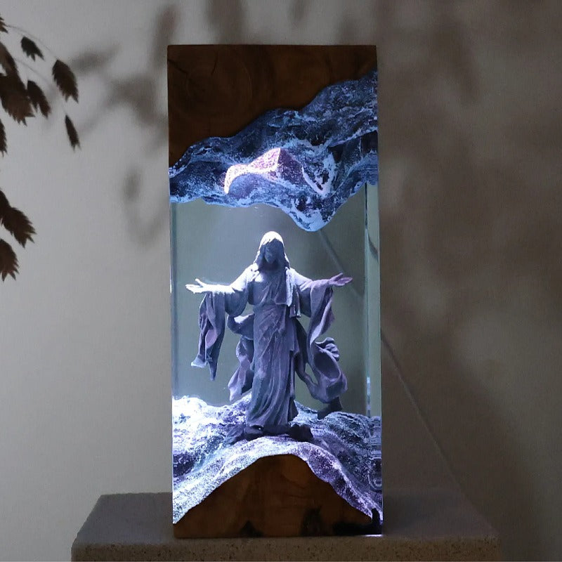 Peace, Be Still. — Jesus Resin Night Lamp | Handmade Epoxy & Wood