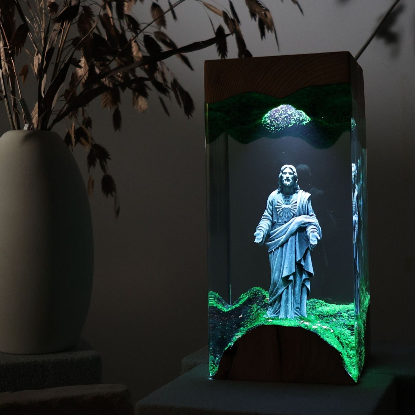 He Walks With Me. — Jesus Resin Night Lamp | Handmade Epoxy & Wood