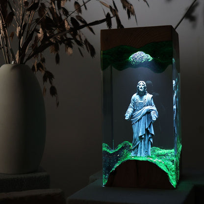 He Walks With Me. — Jesus Resin Night Lamp | Handmade Epoxy & Wood