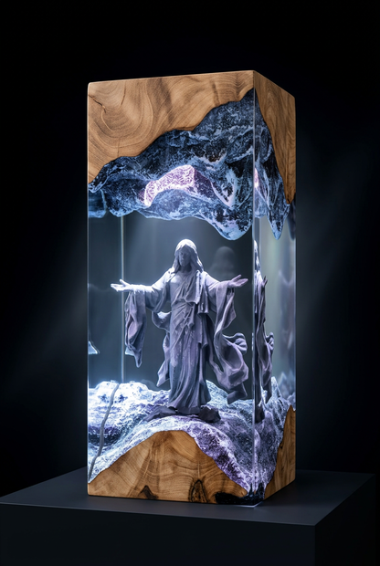 Peace, Be Still. — Jesus Resin Night Lamp | Handmade Epoxy & Wood