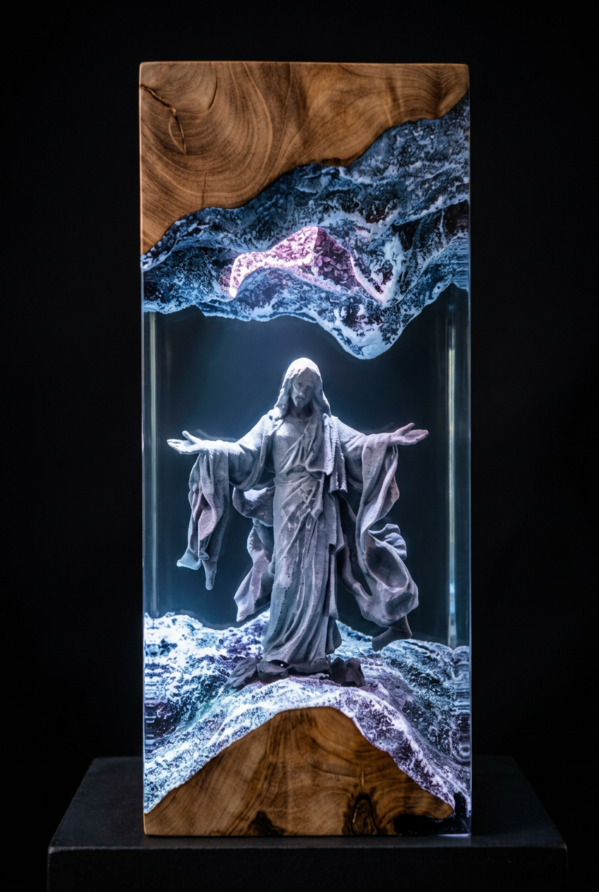 Peace, Be Still. — Jesus Resin Night Lamp | Handmade Epoxy & Wood
