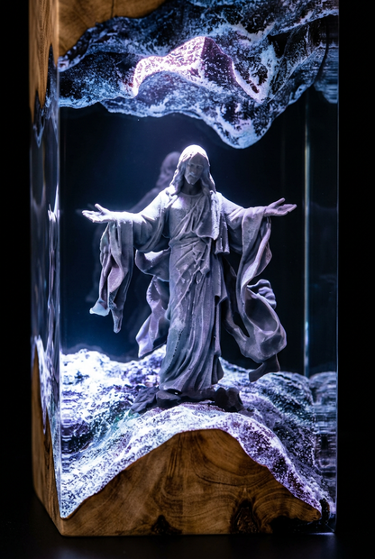 Peace, Be Still. — Jesus Resin Night Lamp | Handmade Epoxy & Wood