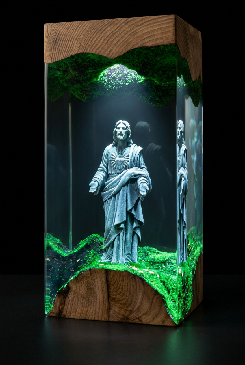 He Walks With Me. — Jesus Resin Night Lamp | Handmade Epoxy & Wood