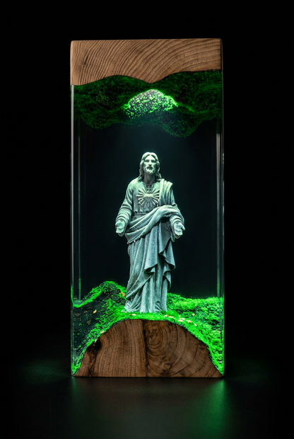 He Walks With Me. — Jesus Resin Night Lamp | Handmade Epoxy & Wood